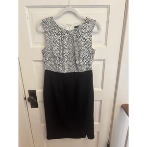 TALBOTS Women's Black Dalmatian Animal‎ Print Blouson Pencil Dress Size 4 $149